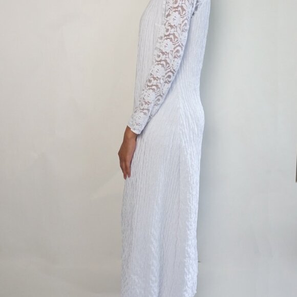 White Long Dress with Lace Sleeves | Simple Elegant Lace Wedding Dress - Picture 3 of 5